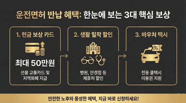 운전면허 반납 혜택을 통해 지급받은 교통카드와 시니어 할인 카드를 활용하는 어르신의 모습