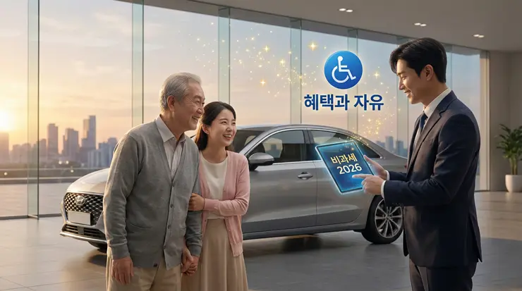 장애인 자동차 취등록세 면제 혜택을 확인하며 신차를 출고하는 모습