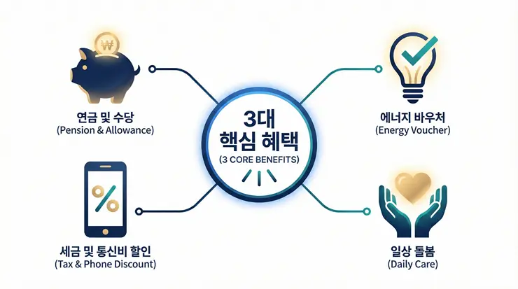 장애 판정 직후 혜택 중 에너지 바우처 및 공공요금 감면 인포그래픽