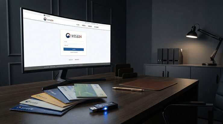 정부지원금 조회를 위해 정부24 포털과 복지로 앱을 대조하며 맞춤형 혜택을 분석하는 전문가