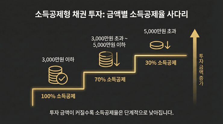 소득공제형 채권 투자 방법의 공제 구간별 혜택과 실제 환급금 규모를 시뮬레이션한 인포그래픽