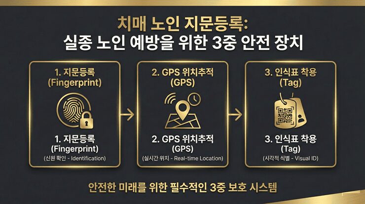 치매 노인 지문등록과 GPS 배회감지기 위치 확인 시스템의 작동 원리 인포그래픽