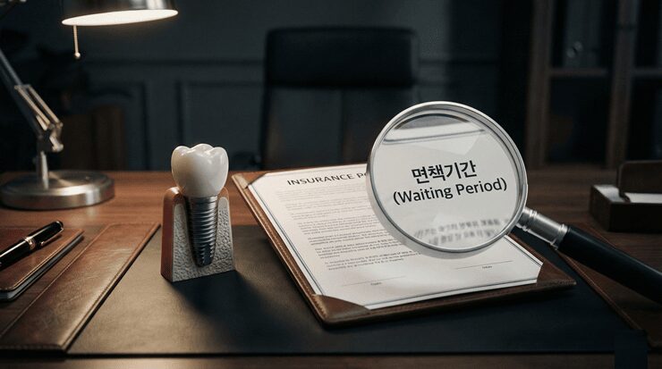 치아보험 면책기간과 임플란트 보장 범위를 확인하기 위해 엑스레이와 약관을 분석하는 모습
