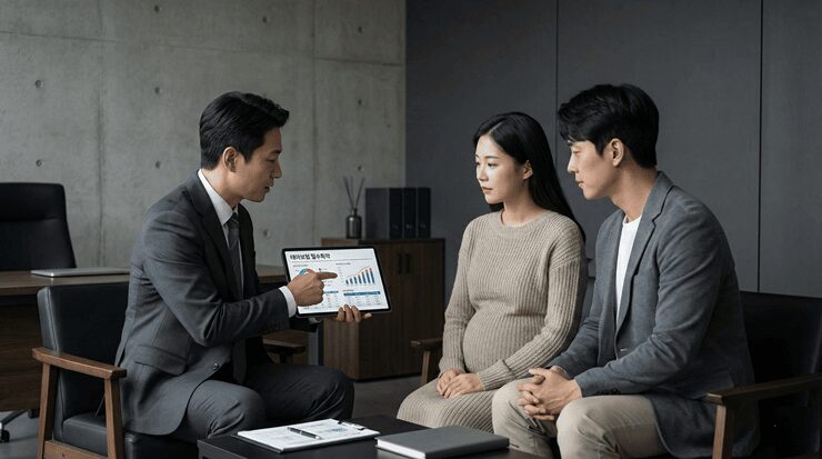 태아보험 필수특약 설계안: 이 5가지만 빼도 월 3만원 아낍니다 (필수 vs 버릴 것) 태아보험 필수특약 리스트를 확인하며 불필요한 담보를 삭제하는 예비 부모의 모습