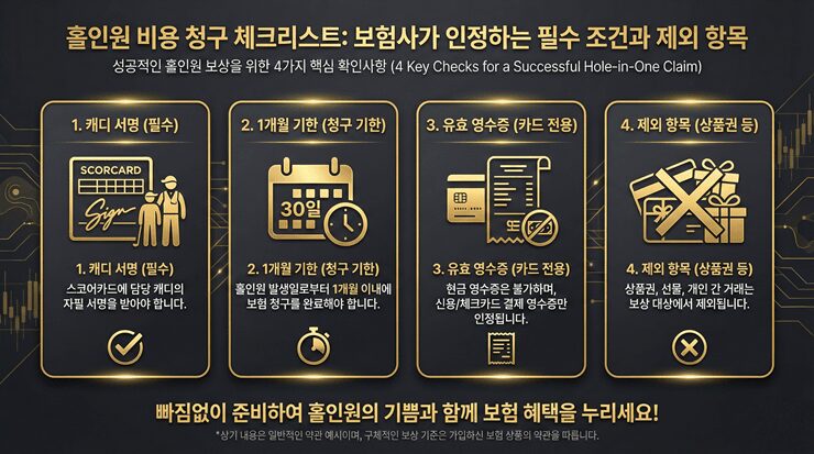 홀인원 비용 청구 시 인정되는 항목과 불인정되는 항목을 구분하는 체크리스트 인포그래픽