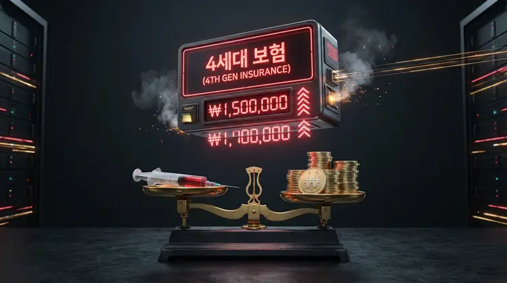 4세대 실손보험 보험료 할증: 병원 자주 가면 ‘500% 폭탄’ 맞는 비급여 구조 (2026) 4세대 실손보험의 보험료 할증과 비급여 치료의 상관관계를 시각화한 이미지