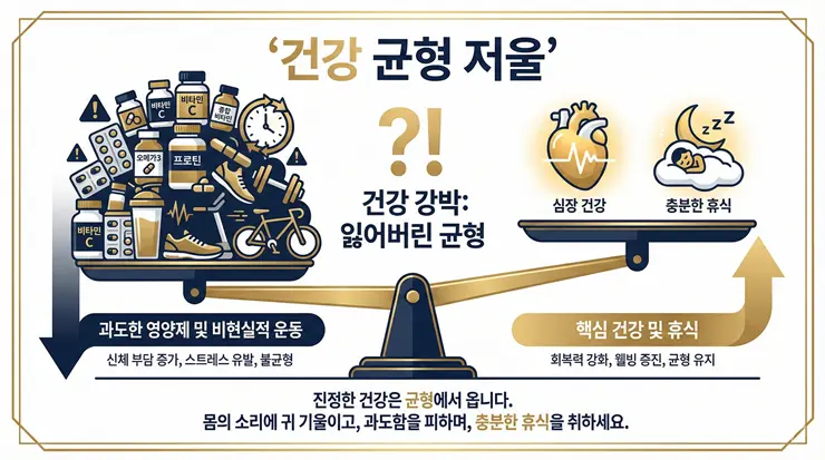 과도한 루틴이 신체의 평형을 깨뜨리고 대사 과부하를 일으키는 원리를 분석한 인포그래픽 이미지