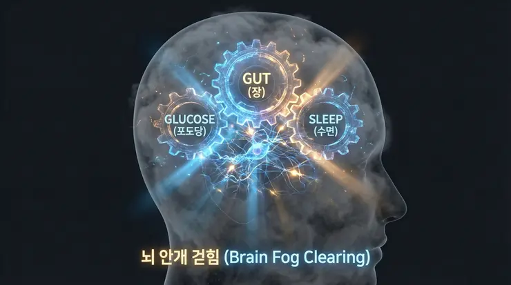 브레인 포그의 실체 규명을 위해 장·혈당·수면 시스템을 분석하는 뇌 과학자 이미지