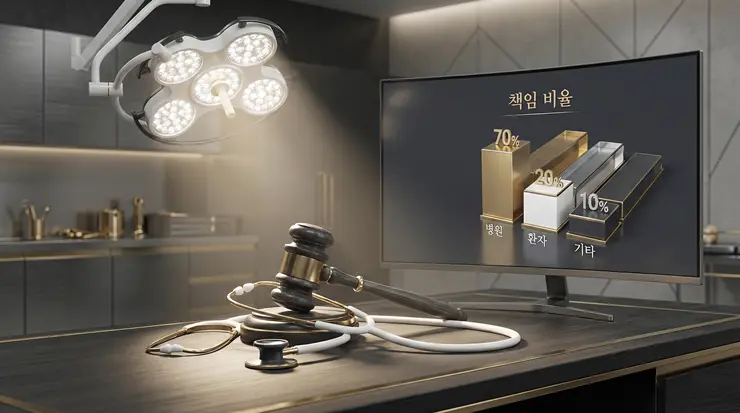 수술 부작용 배상 판례 분석과 의료 정의 실현을 상징하는 청진기와 법봉 이미지