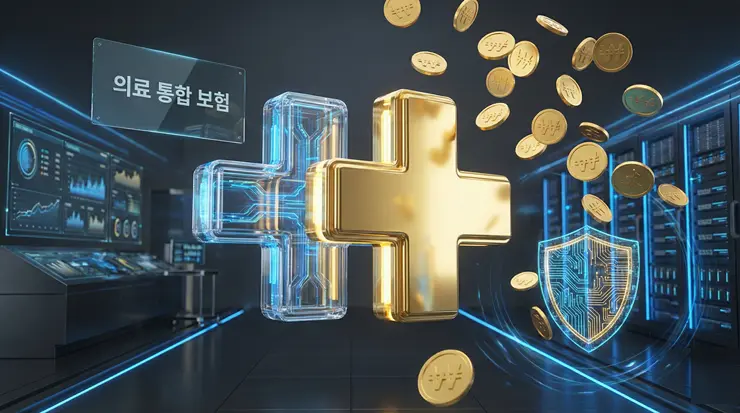 실손보험 중복 상태를 진단하고 하나의 효율적인 보장으로 통합하는 과정을 상징하는 금융 이미지