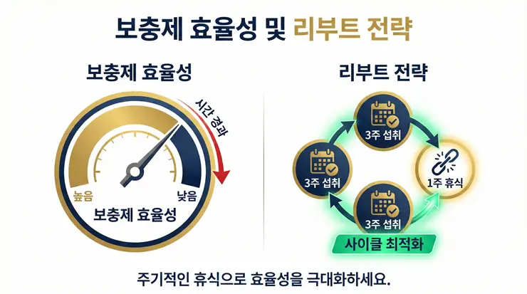 영양제 적응을 예방하고 흡수율을 유지하기 위한 영양제 사이클링 전략 인포그래픽 이미지
