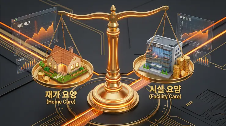 재가급여 시설급여 간의 장기요양등급 비용 차이를 시각화한 비교 이미지