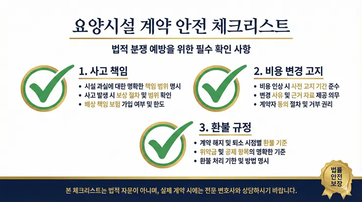 요양원 분쟁 방지를 위한 요양원 계약서 체크리스트 인포그래픽 이미지