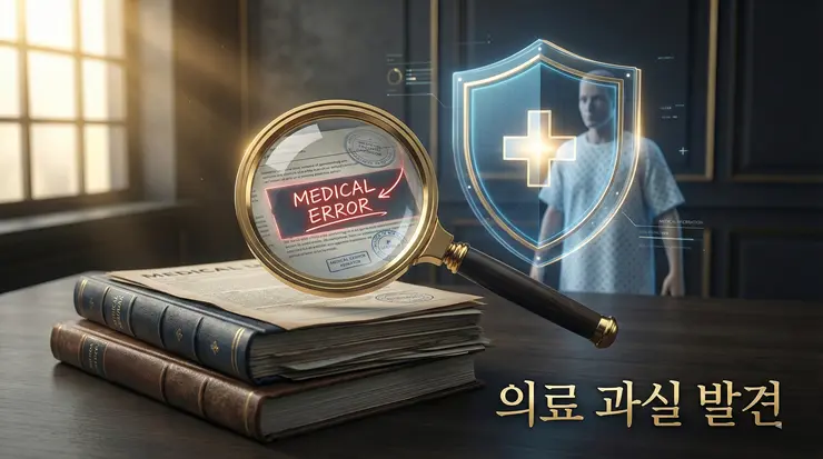 의료사고 입증 책임과 증거 확보: 병원을 이기는 진료기록 확보 리스트 (2026) 의료사고 입증 책임을 다하기 위해 진료기록 확보 및 정밀 분석을 수행하는 과정을 형상화한 이미지