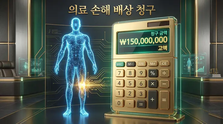 후유장해 보험금 계산 방식: 장해 등급 판정에 따른 보상금 극대화 전략 (2026) 후유장해 보험금 산정과 신체적 가치의 회복을 상징하는 인체 실루엣과 황금 계산기 이미지