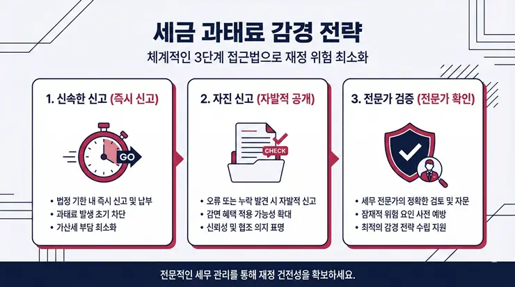 증여세 가산세를 감면받고 세무조사 리스크를 최소화하는 3단계 자진 신고 전략 인포그래픽