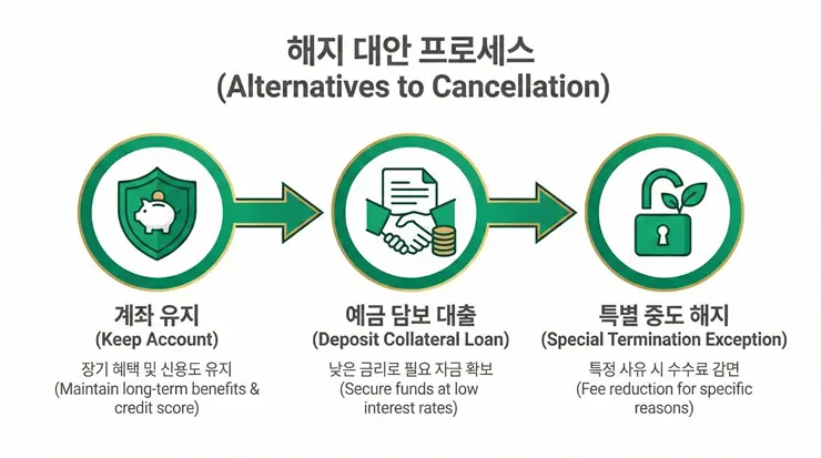 청년도약계좌 해지 대신 적금 담보 대출 전략을 설명하는 인포그래픽 이미지