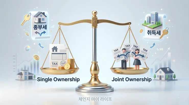 단독명의와 공동명의의 세금 혜택을 비교한 요약 인포그래픽 리포트