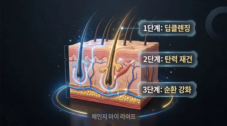 두피 안티에이징 및 탈모 방지를 위한 3단계 관리법 인포그래픽 리포트
