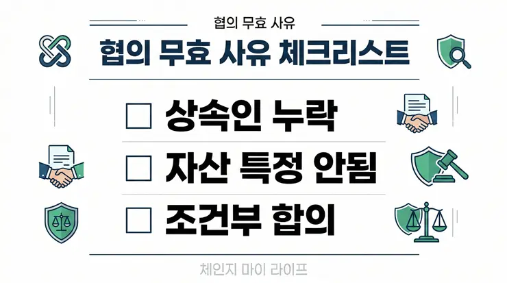 상속재산 분할협의서 작성 시 필수 체크리스트와 법적 요건이 잘 정리된 인포그래픽 리포트