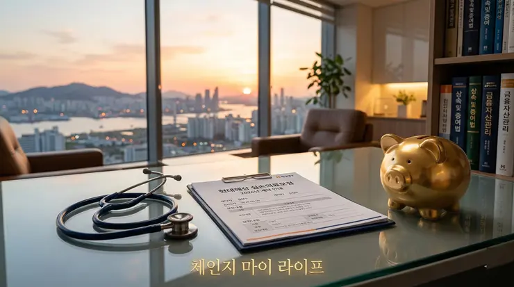 실손보험 전환 손익 분석을 위해 보험 증권을 검토하며 자산 관리 전략을 세우는 체인지 마이 라이프
