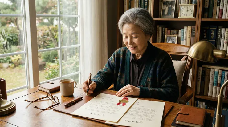 법적 유언장 효력을 위해 공증 서류를 검토하는 모습