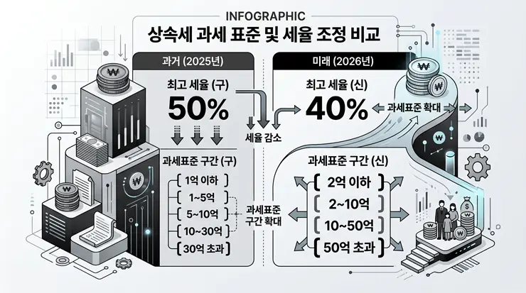 2026 상속세 세율 및 과표 변화 비교 인포그래픽 지표